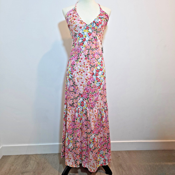 Angie Dress Women L Tiered Maxi Cottage Peasant Patchwork Boho Prairie NWT - Picture 1 of 9